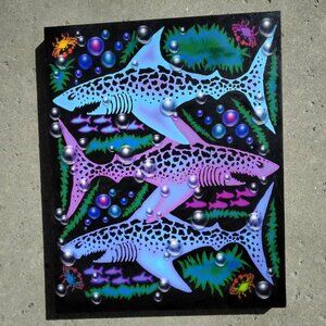 Sharks Bubbles Digital Mixed Media on Canvas Wrap